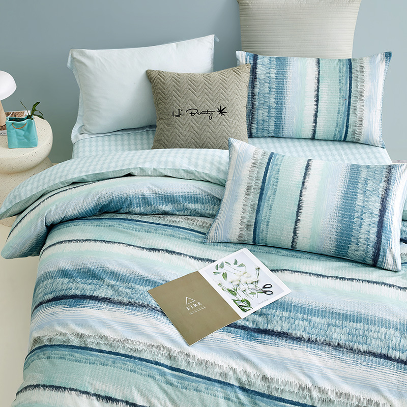 Luolai 100% Pure Cotton Four-piece Bedding Set Blue Coast Style_voghion.com