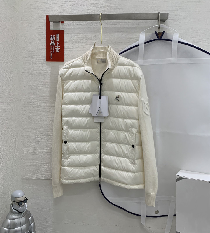毒家现货原标M蒙家纯色Logo贴标拼接针织衫90白鸭绒羽绒服外套|undefined