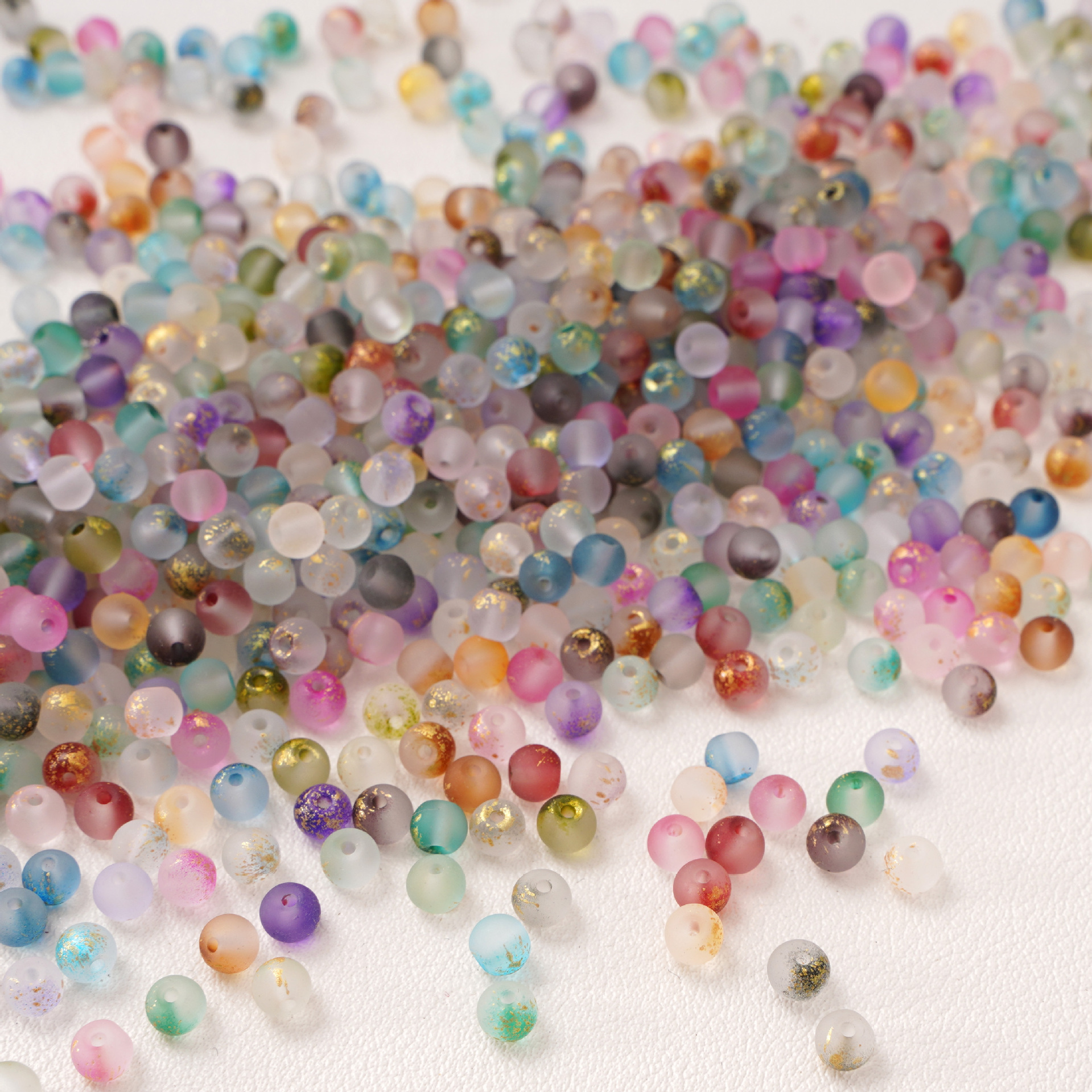 4mm直孔玻璃洒金磨砂圆珠手工diy编制手串手链项链串珠子配饰配件