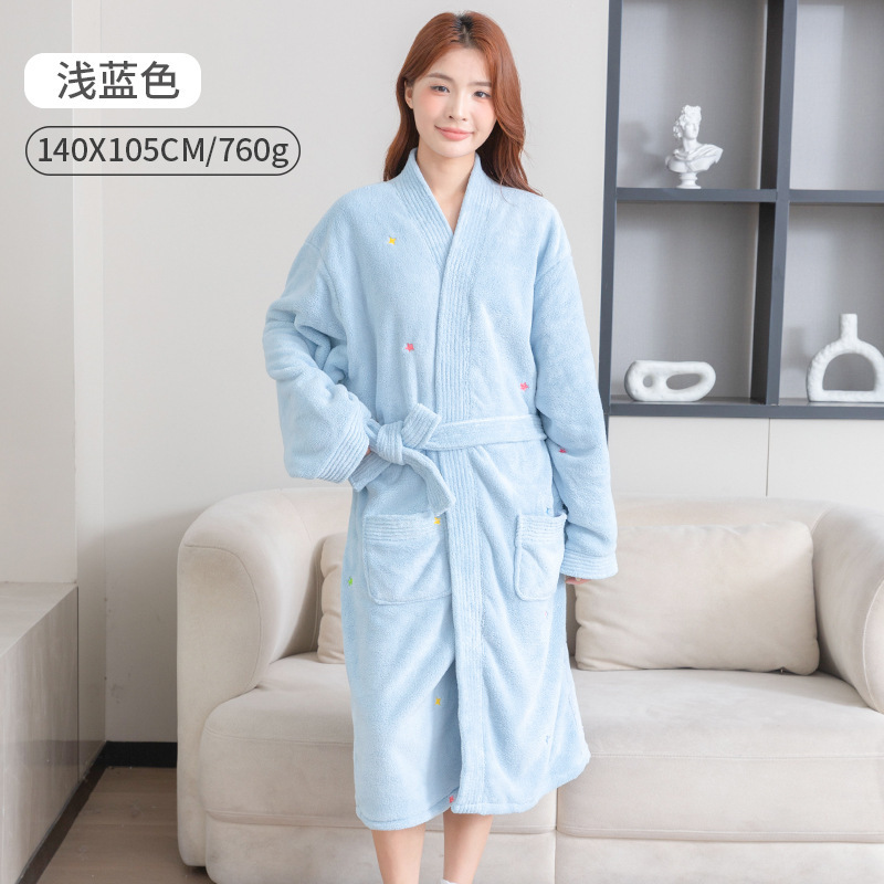 新款星星四季通用大人浴袍吸水速干珊瑚绒浴裙居家成人柔软睡袍|undefined
