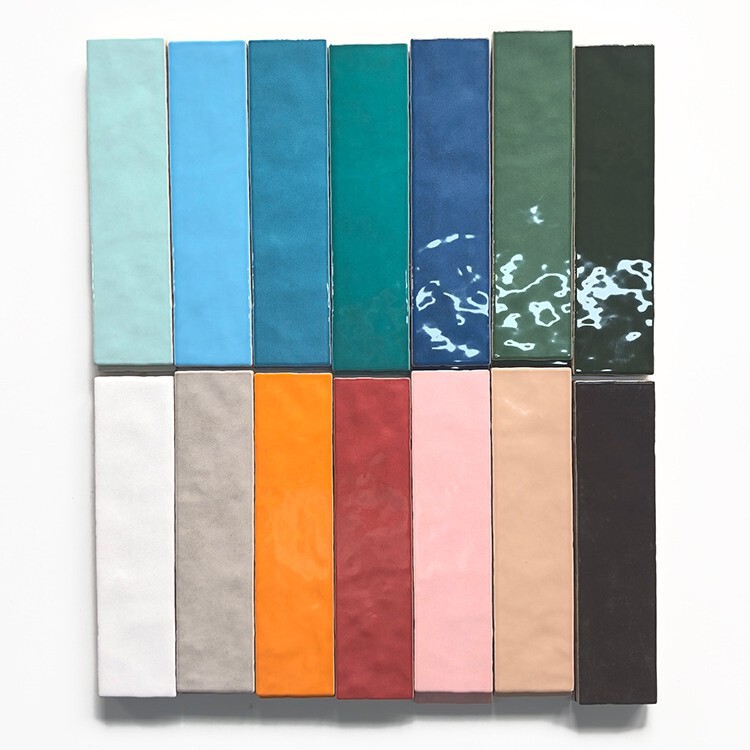 Bright Gradient Handmade 120*120 Small Square Tiles Spanish Pink and Dark Green 58*242 Long Strip Tiles Bathroom Wall Tiles