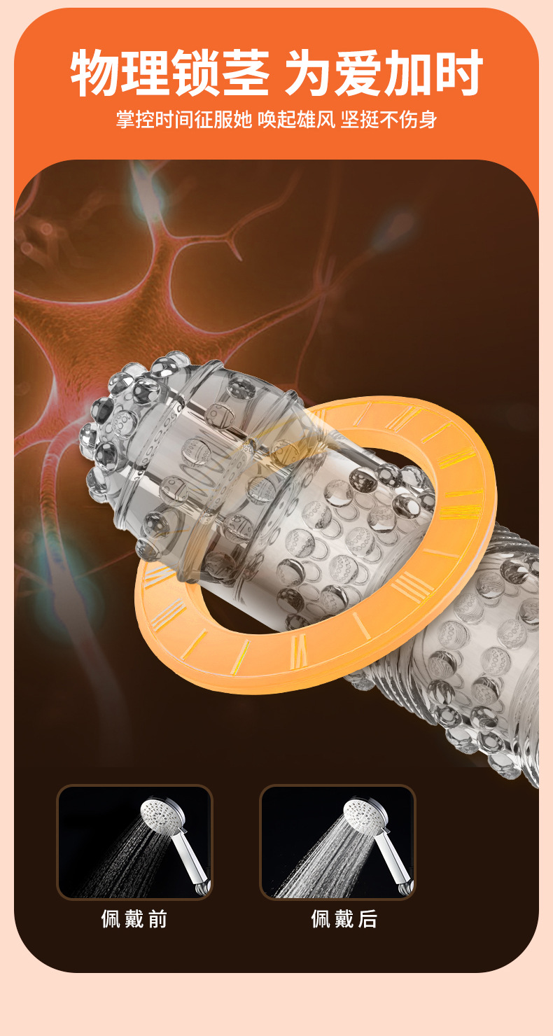 Vibrating 3D Textured Penis Sleeve, Transparent TPE Extender with Anti-Slip Fit — detail image 5