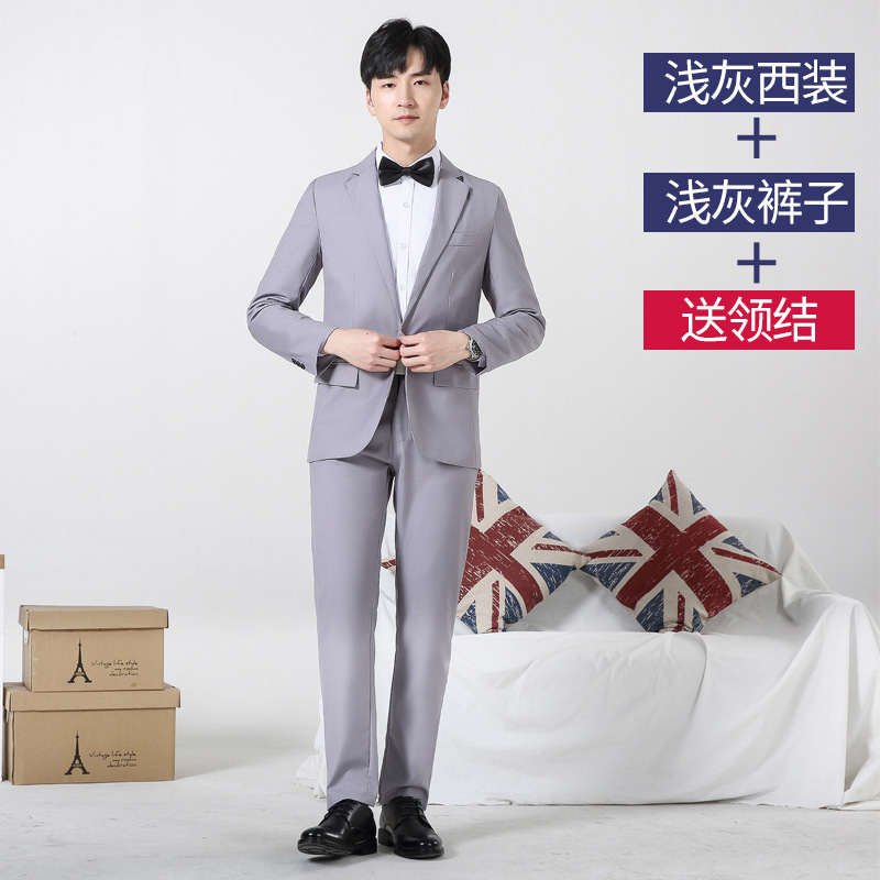 Light gray suit + pants with bow tie / M