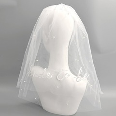 独身パーティー花嫁bride真珠のベール刺繍白い文字のベール二重独身パーティーのベール