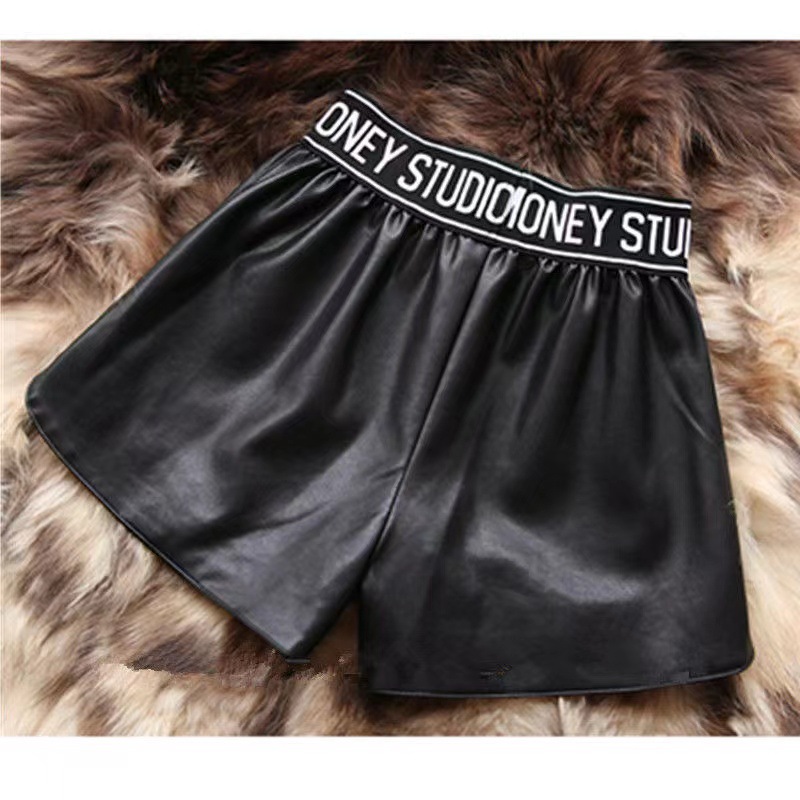 女童皮短裤加绒加厚2024新款秋冬装儿童Pu皮中大童打底裤外穿潮范