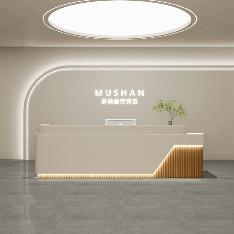 简约美容院轻奢吧台医美前台瑜伽馆收银台养生馆烤漆酒店接待柜台