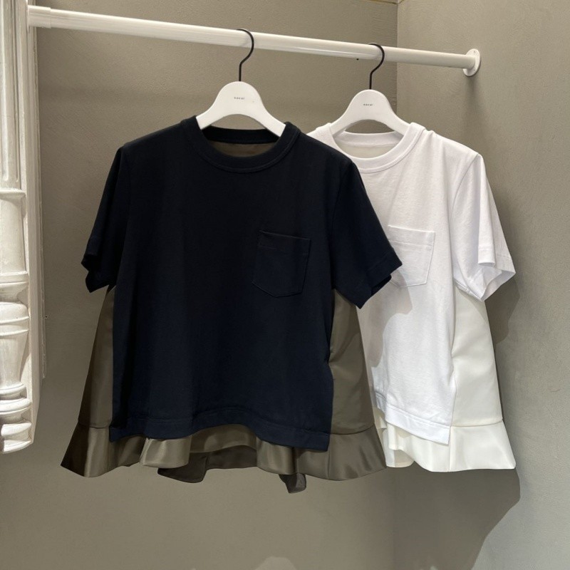 FOG SACAI 25春夏新款拼接荷叶边短袖T恤宽松休闲百搭圆领上衣女|undefined
