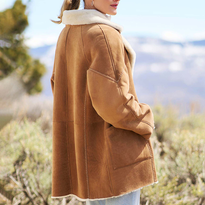 Oversized Tweed Sherpa Jacket For Women Vintage Button Front Coat_voghion.com