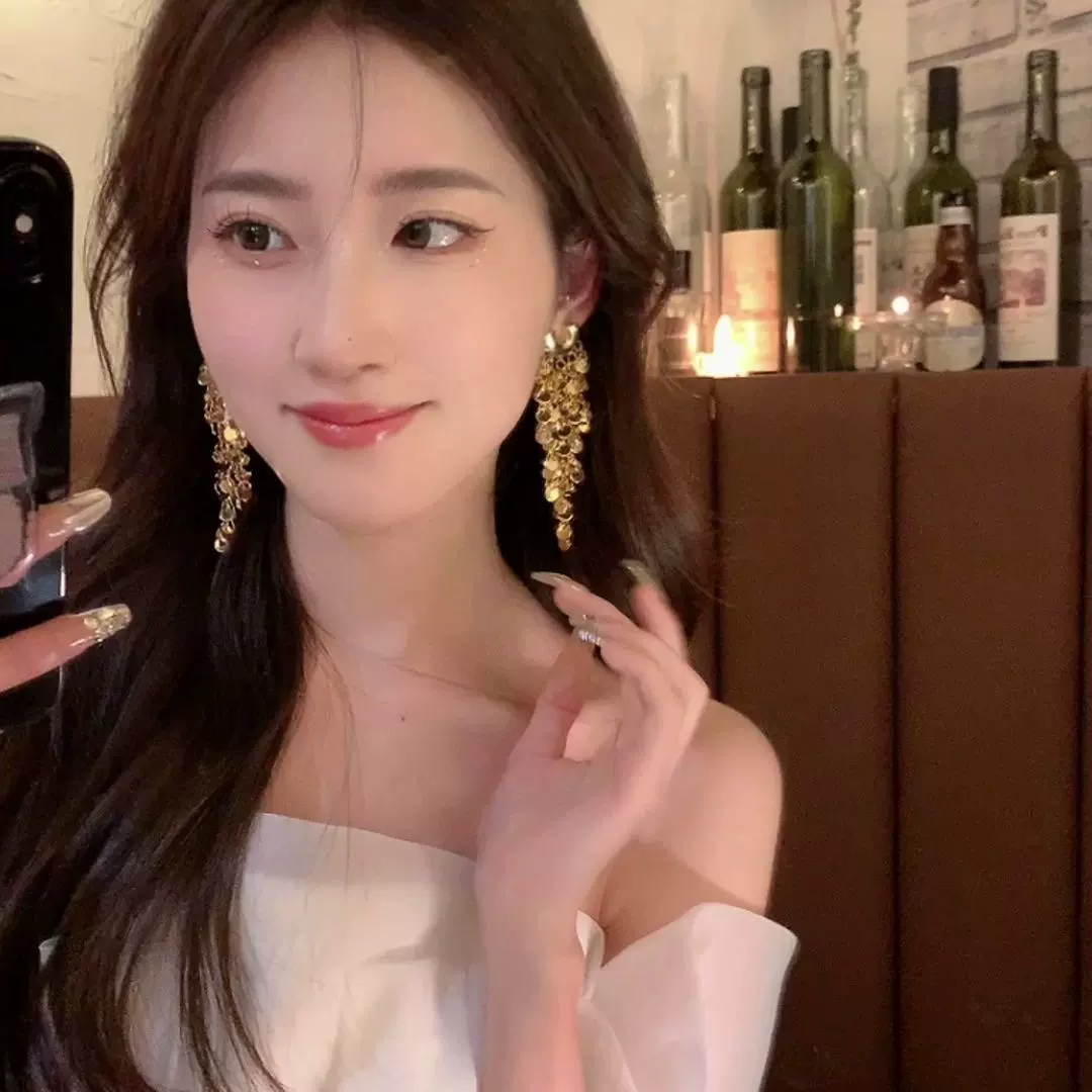 欧美insU形亮片流苏耳钉个性潮流冷淡风耳坠时尚设计耳饰批发