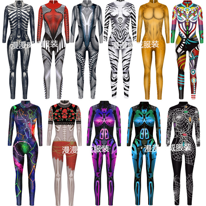 20.22 million holy festival new hot sale 3D digital printing slim fit adult children slimming long sleeve cos jumpsuit