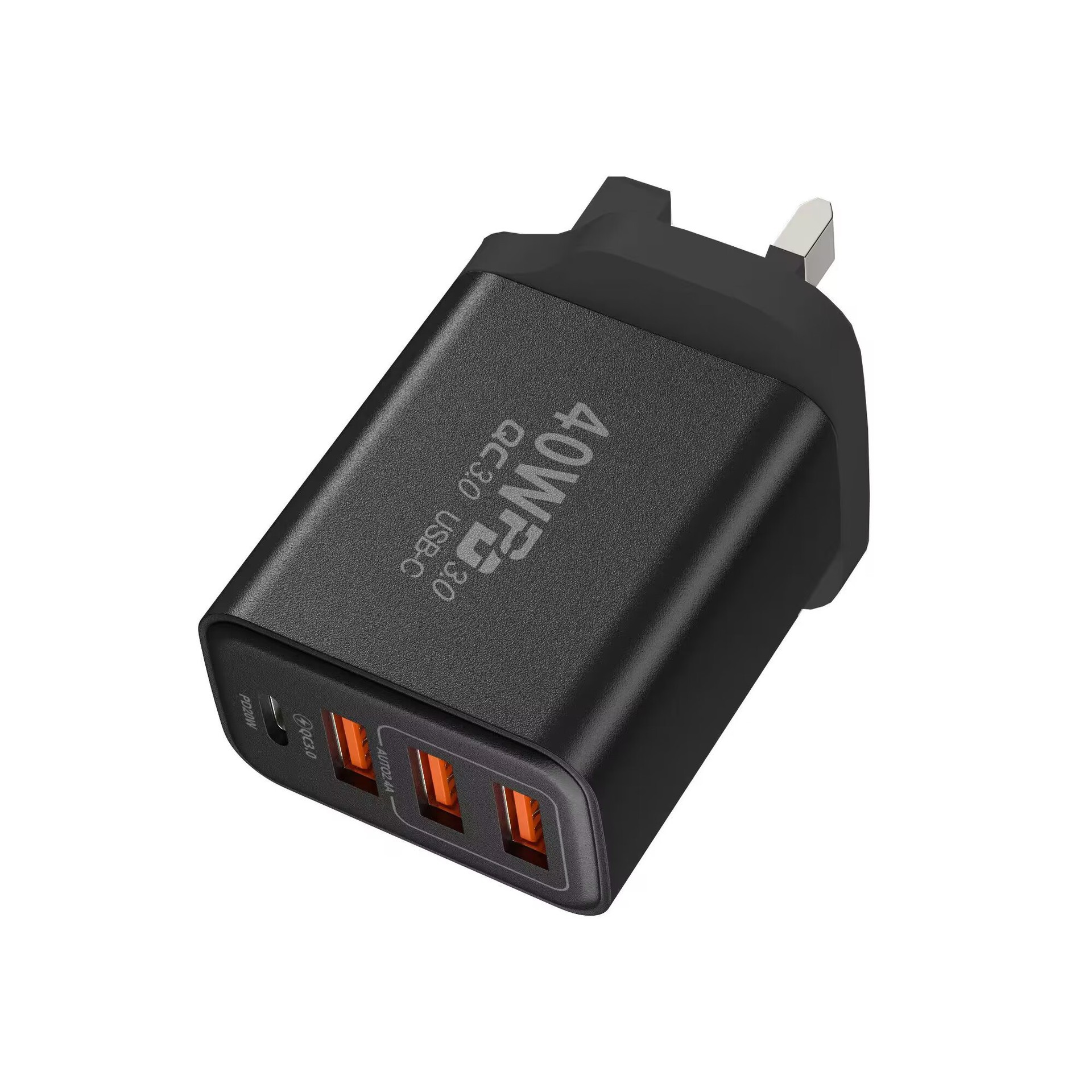 40W3U+1PD 고속 충전 헤드 영국 표준(검은색)