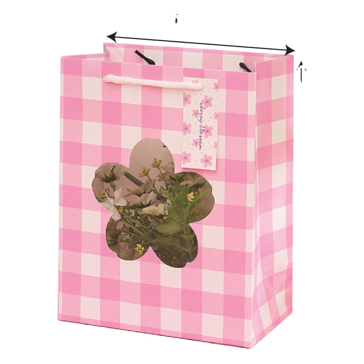 Bolsa de regalo de ventana verde bolsa de regalo de flores rectangular bolsa de papel bolso de Navidad bolso de regalo de San Valentín al por mayor