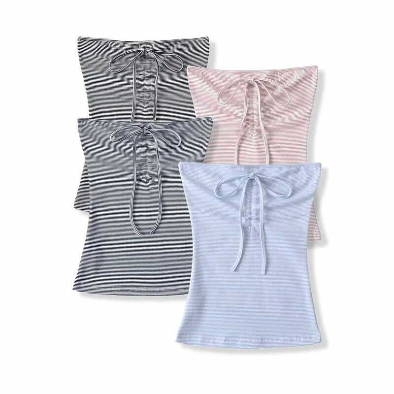 American-Style Spicy Girl Flat-Top Camisole Summer Slim-Fit Waist-Cinching Tie-Up Short Tube Top