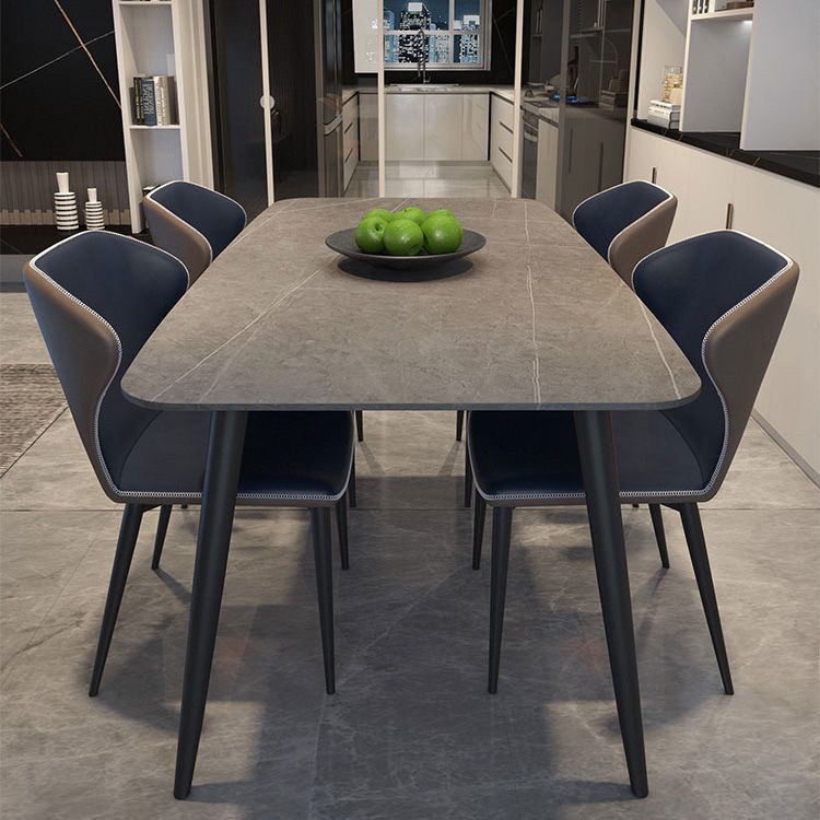 Italian Slate Dining Table and Chair Combination for Small Apartments, Modern Simple Light Luxury Glossy Rectangular Dining Table