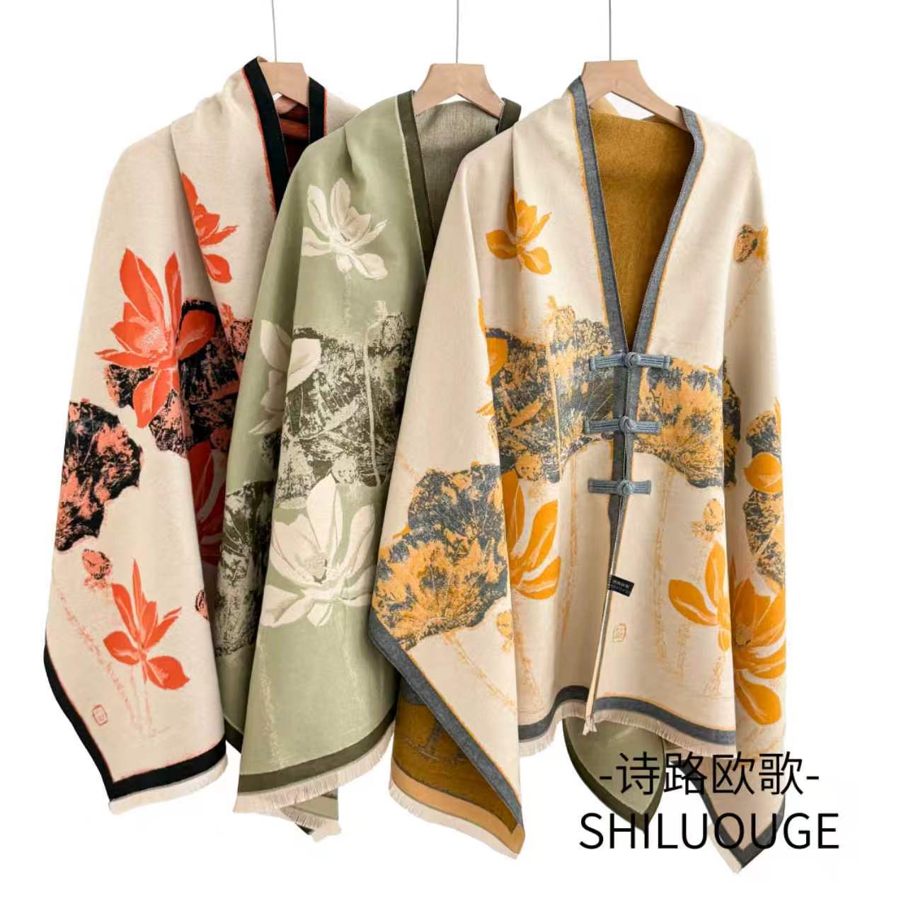2025 New Model Buckle Shawl Imitation Cashmere Jacquard Warm Scarf for Women, Autumn and Winter Ethnic Style, Thick and Versatile for Outerwear