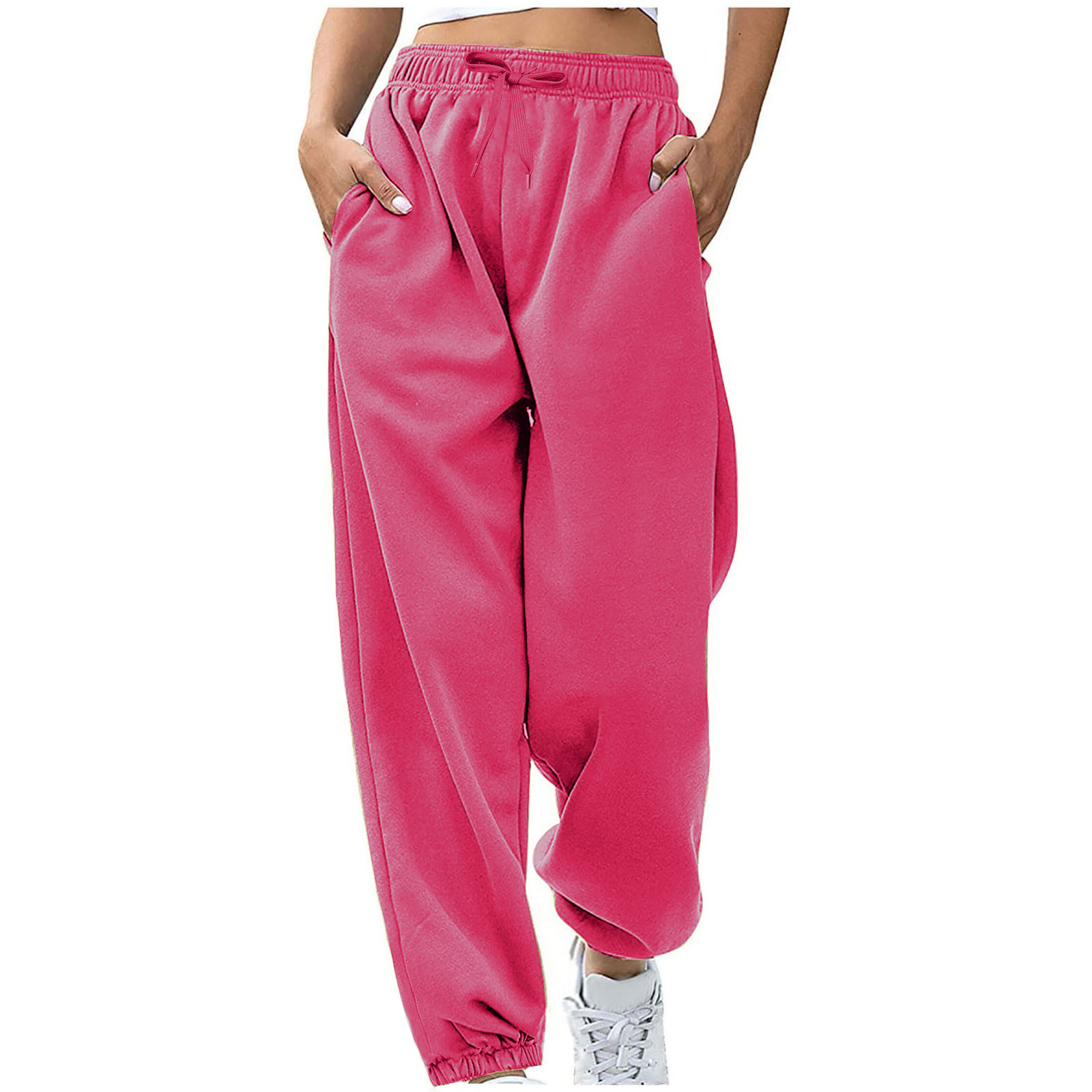 2024 Amazon Cross-border pantalones de mujer europea y americana cintura cuerda bolsillo vellón hogar ocio deportes pantalones sueltos en stock image 5
