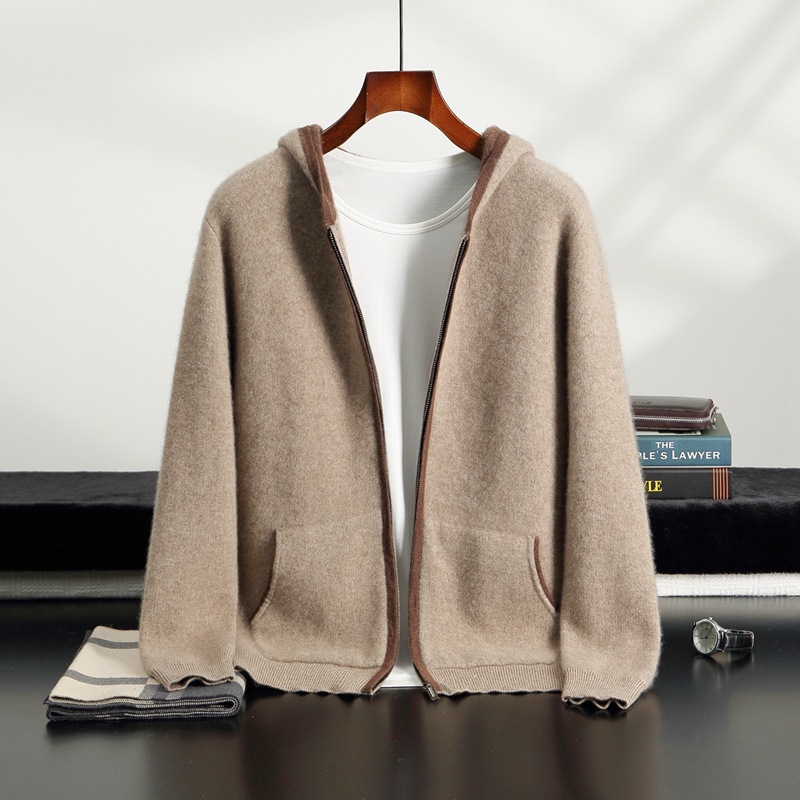Cross-Border Sweater Jacket Casual Zip-Up Hooded Cashmere Cardigan Autumn and Winter New Men's Knitted Hoodie Light Luxury Fashion