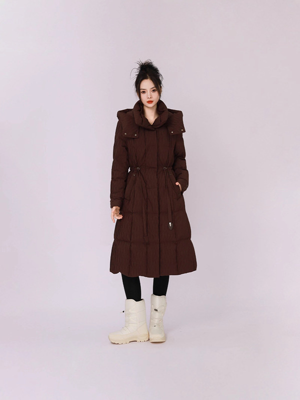 羽绒服女冬季2025新款高端大牌收腰女款修身中长款白鸭绒冬季外套|undefined