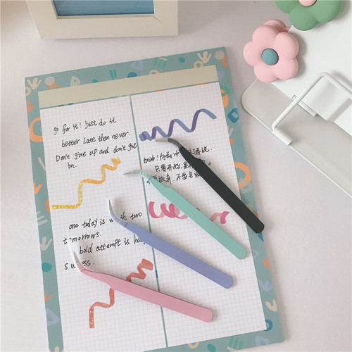 Sticker notebook black tweezers DIY clip 1.0MM black tweezers stainless steel fleshy pink elbow student