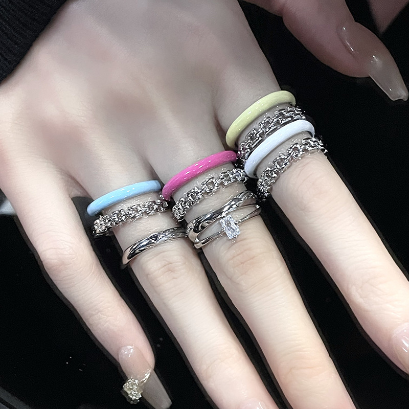 Fashion Geometric Copper Enamel Zircon Open Ring 1 Piece