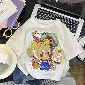 夏季新款儿童宽松时尚印花星星玩偶休闲纯棉短袖百搭透气卡通T恤