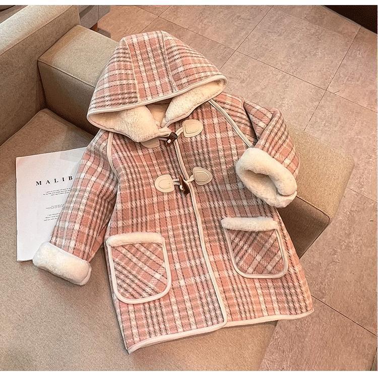 女の子ウールコートプラスベルベット秋冬服2025新しい女の赤ちゃん韓国風子供服ファッショナブルな韓国風コート子供と中学生向け|undefined