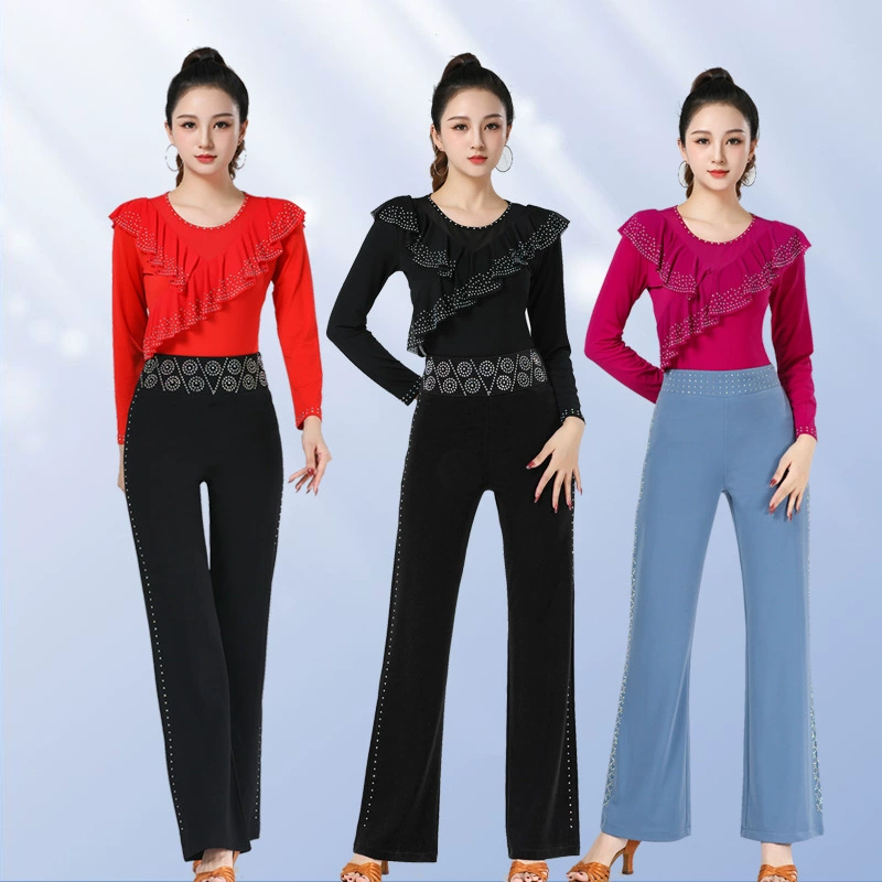 Рубашка для современных танцев Gitba, одежда для тренировок, женский топ для латинских танцев, весенне-осенний квадратный танец, бальный танец с круглым вырезом и длинным рукавом