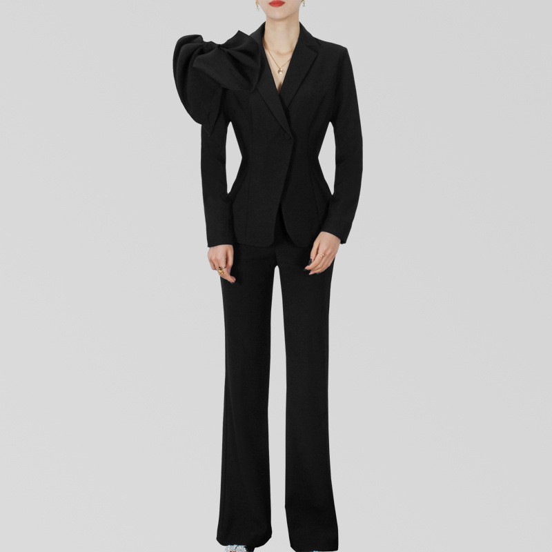 GraceChic 4282 New Fashionable Slimming Red Suit Women's Goddess Style Blazer + High Waist Pants Two-Piece Set_voghion.com