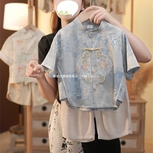 New Chinese Style Boys' Hanfu Ancient Style Handsome Summer Suit Girls' Chinese Style Tang Suit National Trend Short-Sleeved Pants Two-Piece Set