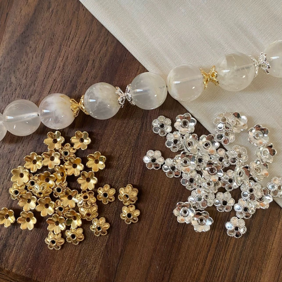 14K Gold-Plated Color-Preserving Flower Caps DIY Crystal Bracelet Accessories Beaded Flower Caps Spacer Beads Handmade Materials