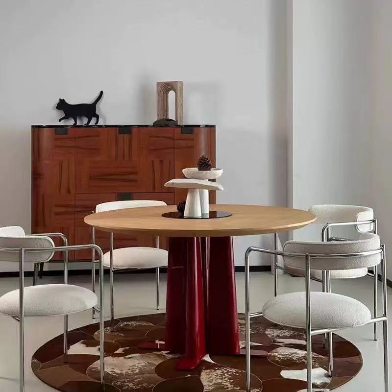 Casual Modern Solid Wood Antique Round Table Italian Designer Creative Red Solid Wood Dining Table Casual Modern Solid Wood Antique Round Table Italian Designer Creative Red Solid Wood Dining Table