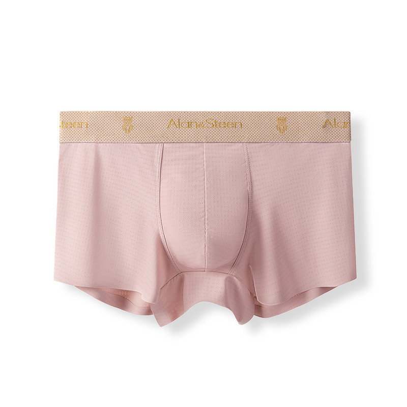 En caja sin costuras ropa interior de seda de hielo para hombres jóvenes boxeadores de color sólido malla de cintura media boxeadores transpirables sueltos verano