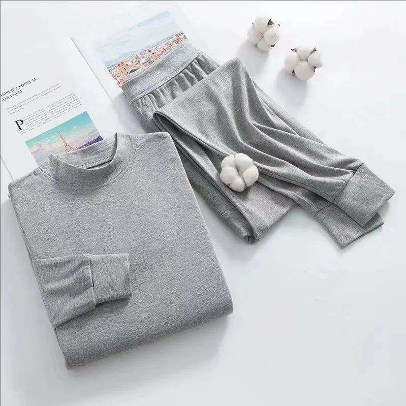 Pure Cotton Autumn Clothes and Trousers Set, Autumn and Winter Mid-Round Neck Two-Piece Set, Slim-Fitting Thermal Intimates, Cotton Sweater, Sweater and Trousers