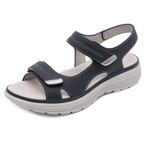 Summer 2024 New Genuine Leather Sandals Women's Sports Style Wedge Lightweight Velcro Large Size Slippers Women One Piece Dropshipping