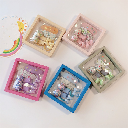 3 pairs of 6-piece boxed children's hair clips ~ Korean style new sweet hair rope hair clips, cute and simple girls' hair accessories