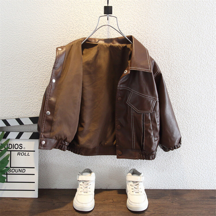 Mingxian Leather 2024 Autumn New Korean Edition Children's Cool and Handsome Jacket Boys' Spring Top_voghion.com