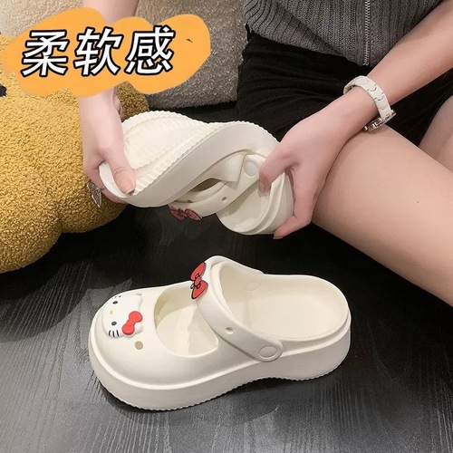 Mary Jane Cute Hole Shoes Women  Summer New Outer Wear Thick Sole Girly Cartoon Cap Slippers