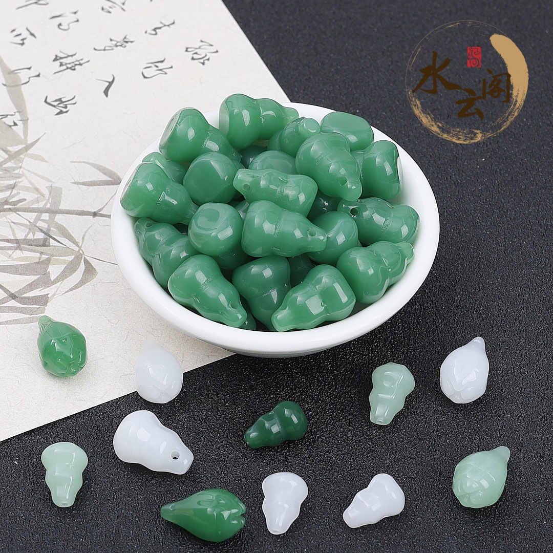 琉璃仿玉绿东陵色通孔玻璃饰品葫芦散珠diy手链项链吊坠配件批发