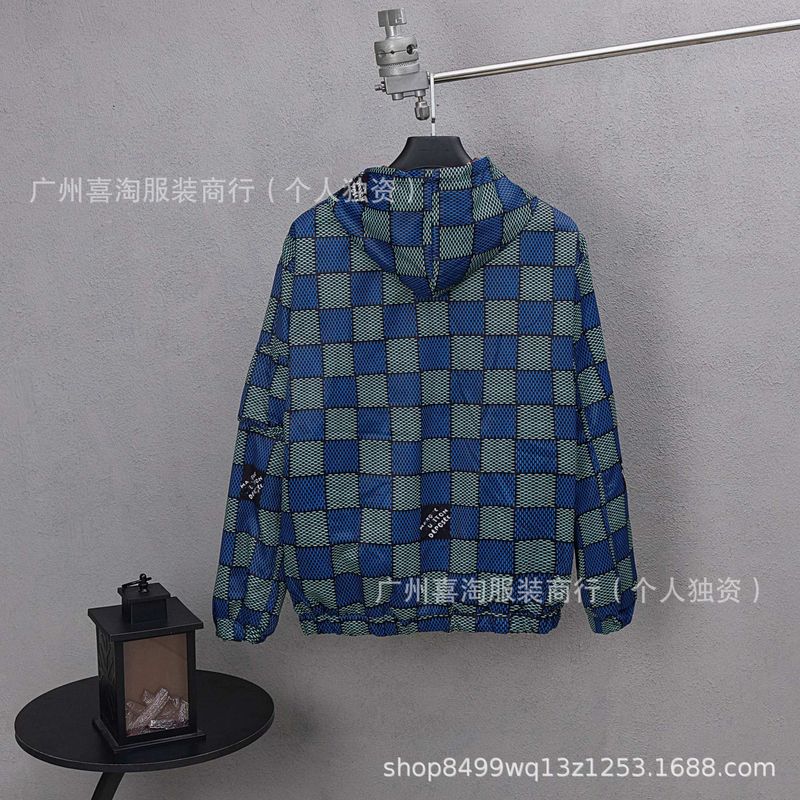 正确版 驴家冲锋衣L家新款棋盘格老花满印双面穿拉链连帽夹克外套|undefined