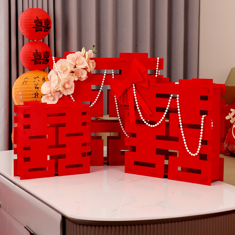 Wedding three-dimensional double happiness word ornaments wedding bridal chamber living room decoration wedding room decoration layout big wedding supplies