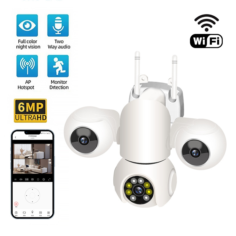 V380 Manufacturer's New Home True Trinocular 6Mp Three-Head Monitor for Baby Watching Home No Blind Spot Surveillance Camera