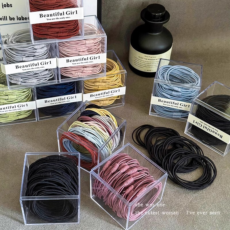 Boxed 30 high elastic durable hair rope rubber band female 2024 new hair band high ponytail hair rope leather cover headdress