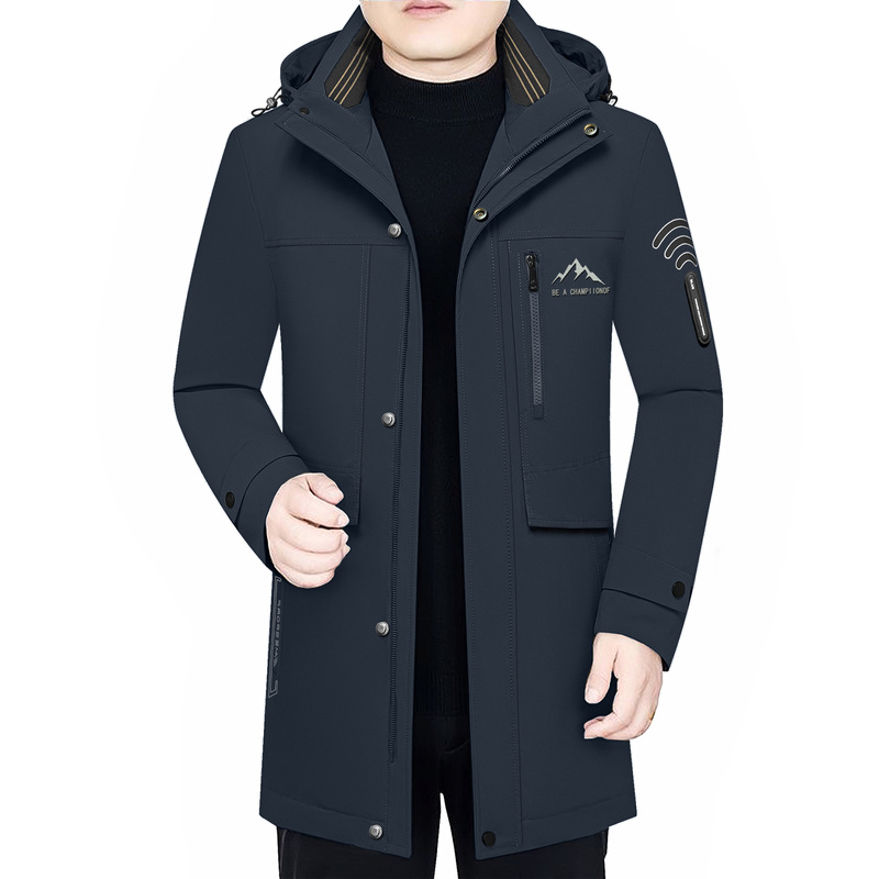 Goose Down Dress Men's Middle and Long Winter Middle-aged Men's Wear Slim-fit Thickened Men's Jacket Dad's Winter Wear Men's Hooded Down Jacket