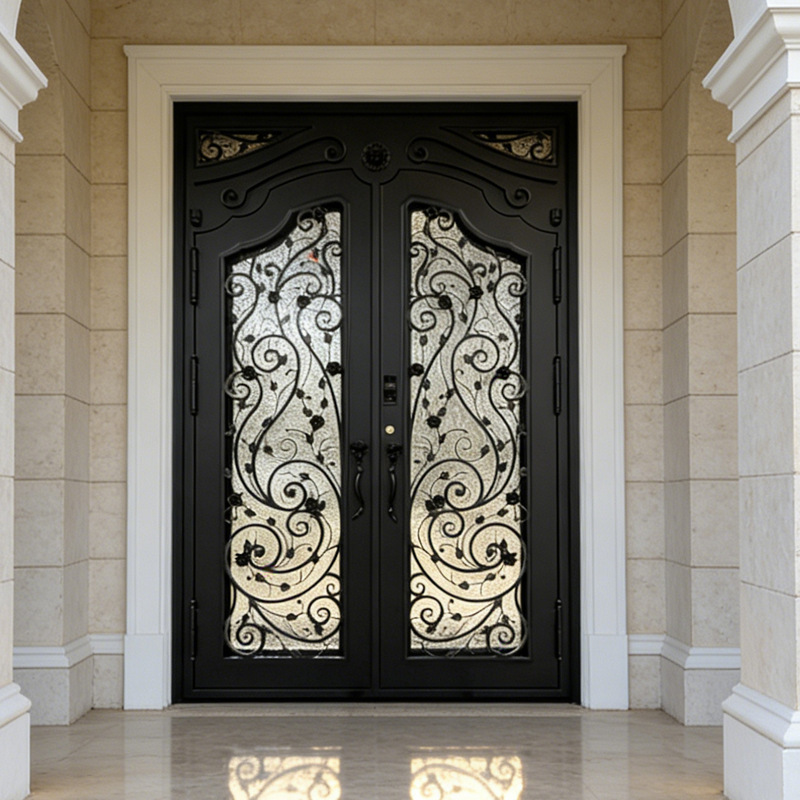 Wrought Iron Door, Villa Courtyard Iron and Glass Entrance Door, European-Style Iron Entrance Door