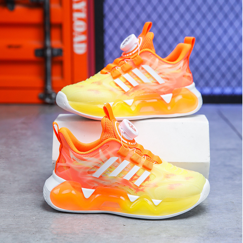 Chaussures de sport pour enfant en maille et cuir à fermeture rotative_voghion.com