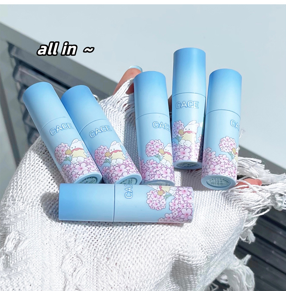 CACE Blue Sky Matte Lip Clay Anime Style Small cleft Lip Glaze Student Three-piece Blue Set Wholesale Item Picture