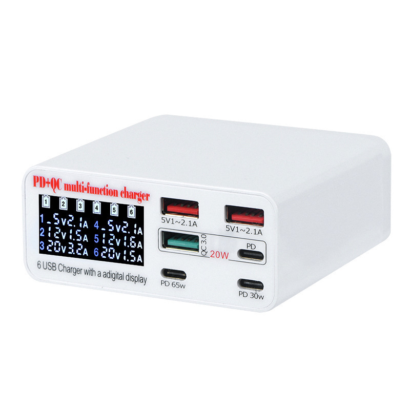 The NeW 100W Digital Display 6-port Smartphone Charger PD65W Supports Laptop Charging QC3.0