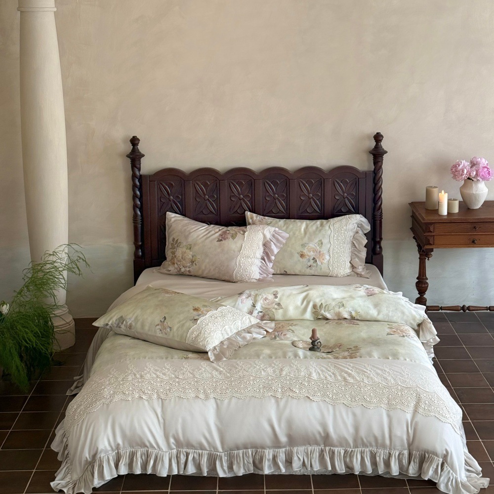 Nordic Vintage Boho Bedding Set Long-staple Cotton With Lace Trim_voghion.com