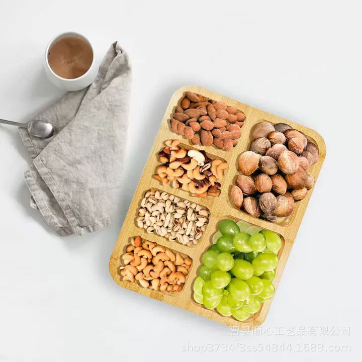 Бамбуковый деревянный квадратный поднос для закусок для дома, гостиной, гостеприимства, фруктовый закусочный деревянный поднос, ресторан, разделенный поднос для сервировки блюд