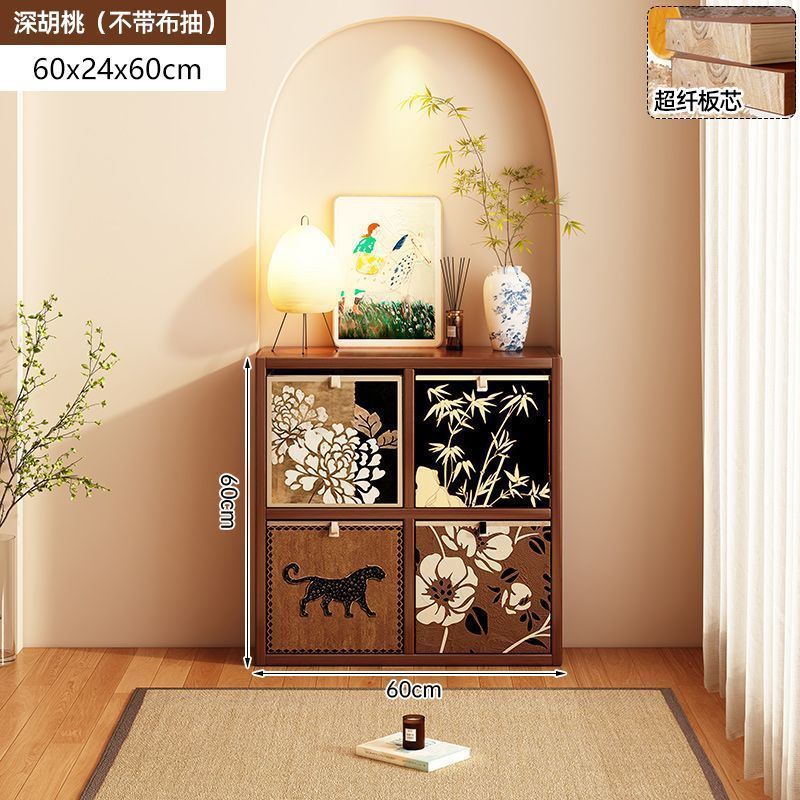客厅家用收纳柜子储物展示柜落地格子柜复古风书柜书架落地置物架|undefined